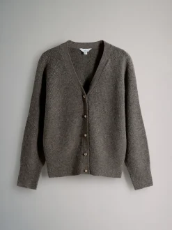 The Set 2 Pack Chunky Rib Knitted Cardigans With Wool Brown Marl/Cream