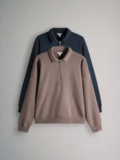 The Set 2 Pack Collared Zip Sweatshirt Navy/Light Brown