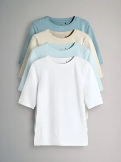 The Set 4 Pack Crew Neck Half Sleeve T-Shirts Blue/Light Blue/Cream/White