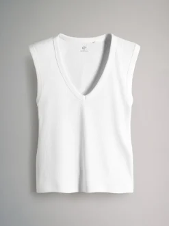 The Set 5 Pack Deep V-Neck Ribbed Vest Black/Brown/White/Cream