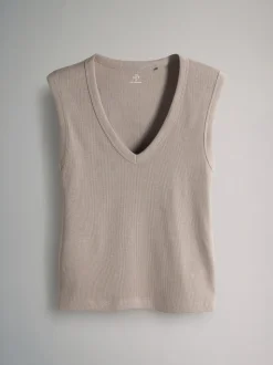 The Set 5 Pack Deep V-Neck Ribbed Vest Black/Brown/White/Cream