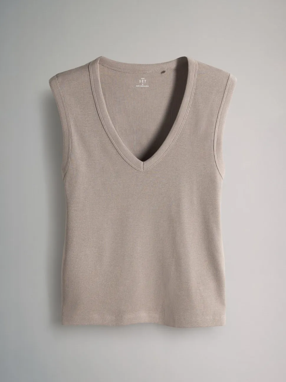 The Set 5 Pack Deep V-Neck Ribbed Vest Black/Brown/White/Cream