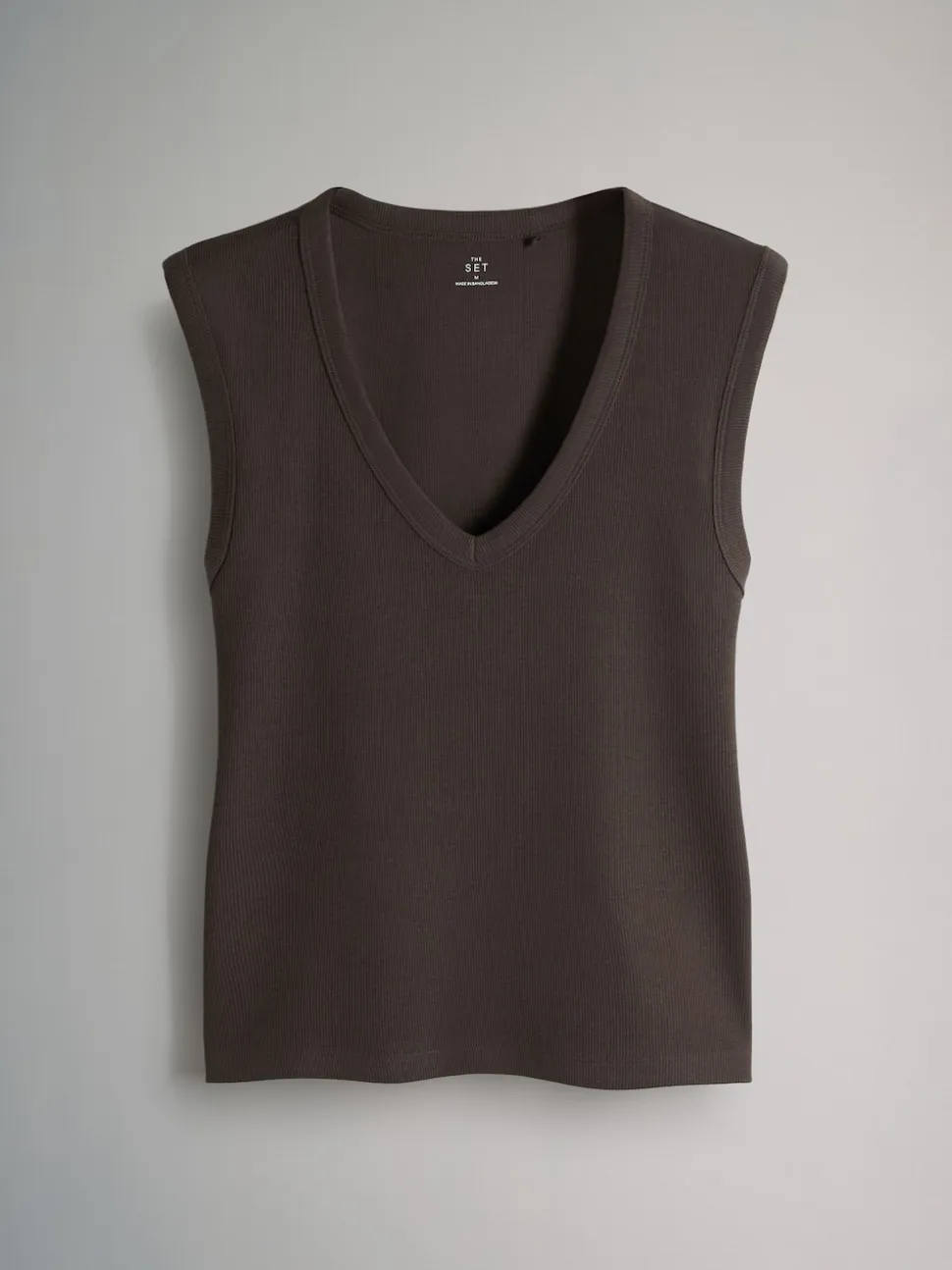 The Set 5 Pack Deep V-Neck Ribbed Vest Black/Brown/White/Cream