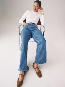 The Set 2 Pack Denim Wide Leg 100% Cotton Jeans Black/Mid Blue
