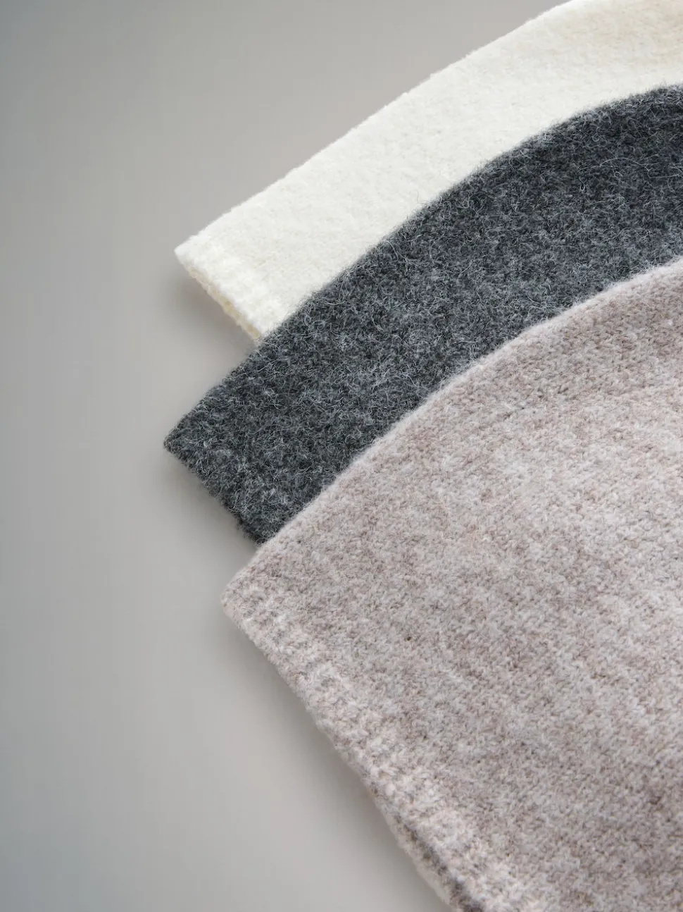 The Set 3 Pack Fine Knit Beanie Cream/Camel/Charcoal Marl
