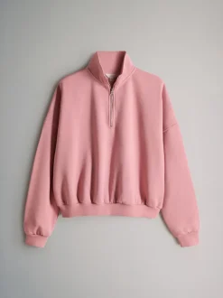 The Set 2 Pack Half Zip Funnel Neck Sweatshirts Pink/Chocolate Brown