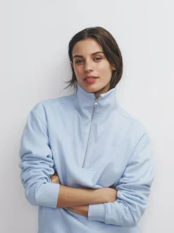 The Set 3 Pack Half Zip Ribbed Funnel Neck Sweatshirts Blue/Light Blue/White