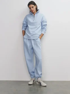 The Set 3 Pack Half Zip Ribbed Funnel Neck Sweatshirts Blue/Light Blue/White