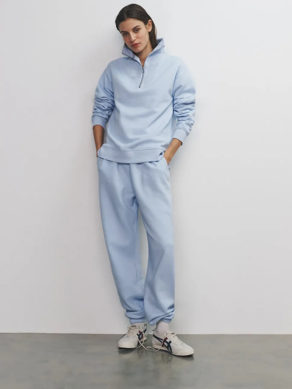The Set 3 Pack Half Zip Ribbed Funnel Neck Sweatshirts Blue/Light Blue/White
