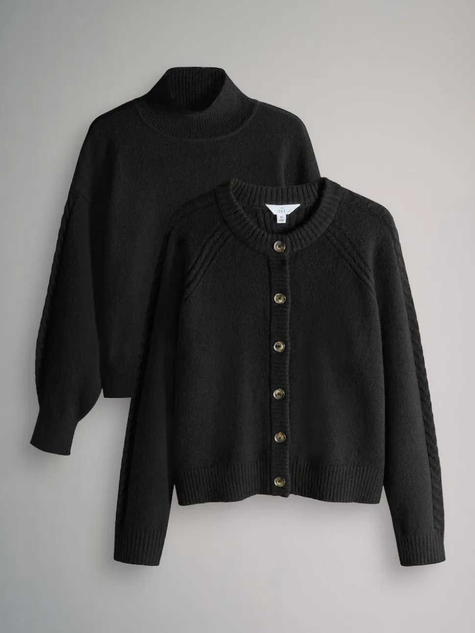 The Set 2 Pack High Neck Jumper/Cardigan Black Cable