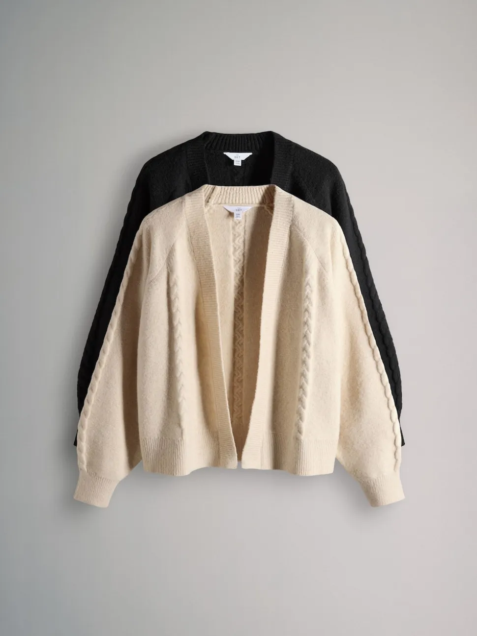 The Set 2 Pack Knitted Cable Cardigans Cream/Black