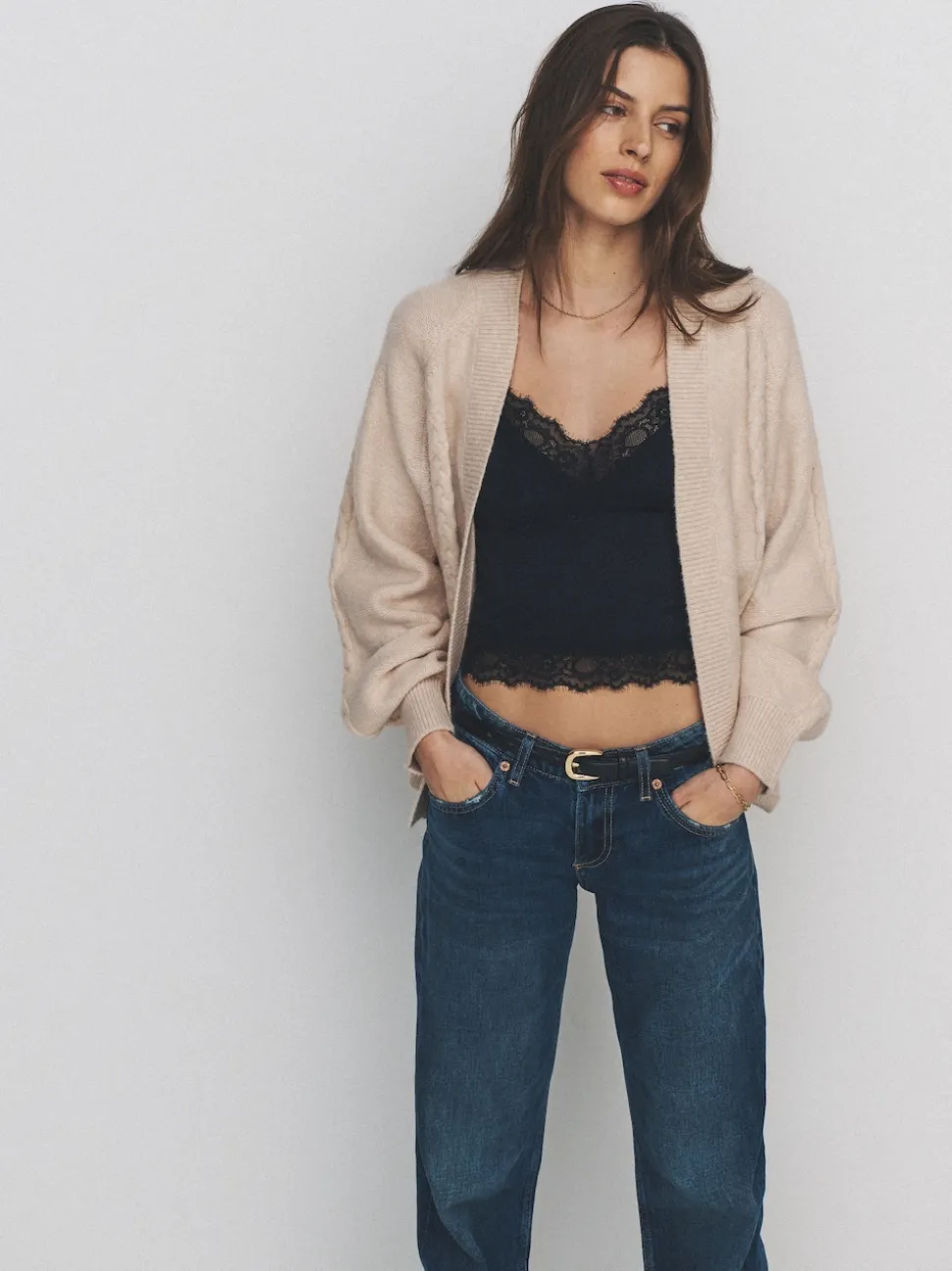 The Set 2 Pack Knitted Cable Cardigans Cream/Black