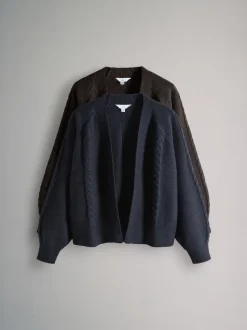 The Set 2 Pack Knitted Cable Cardigans Chocolate Brown/Navy Blue