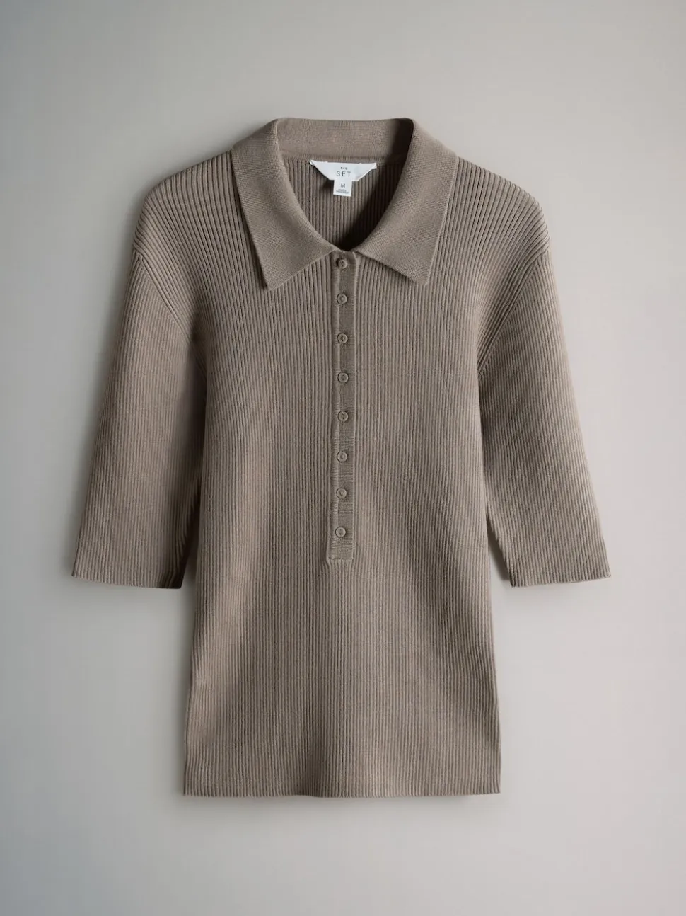 The Set 3 Pack Knitted Ribbed Polo Tops Brown/Neutral/Blue