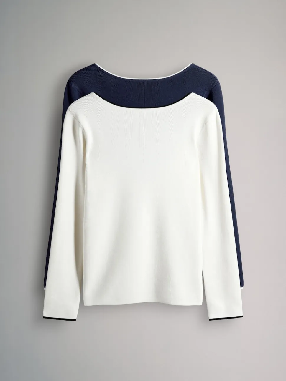 The Set 2 Pack Knitted Tipped Scoop Back Tops Ecru/Navy Blue