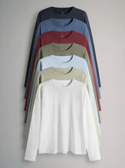 The Set 7 Pack Long Sleeve T-Shirts Navy/Blue/Red/Green/Light Blue/Stone Brown/White