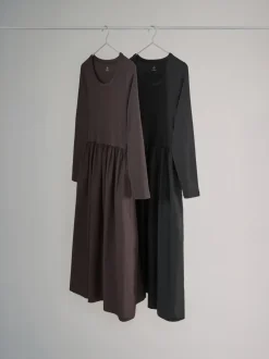The Set 2 Pack Long Sleeve Jersey Woven Mix Dresses Black/Chocolate Brown