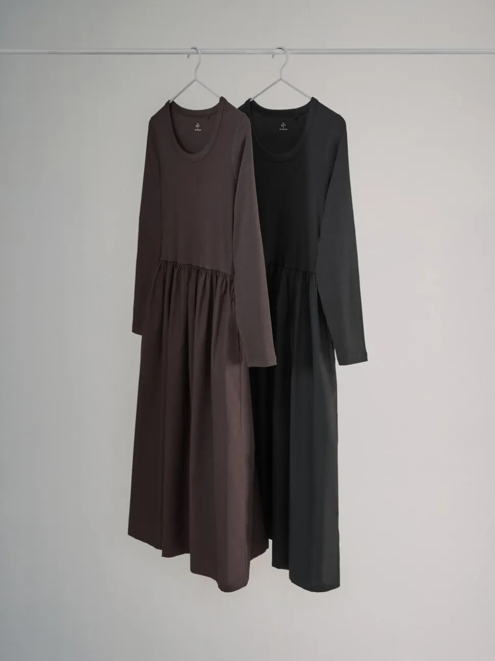 The Set 2 Pack Long Sleeve Jersey Woven Mix Dresses Black/Chocolate Brown