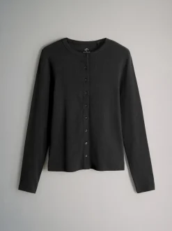 The Set 3 Pack Long Sleeve Button Through Rib T-Shirt Black/Chocolate Brown/Berry