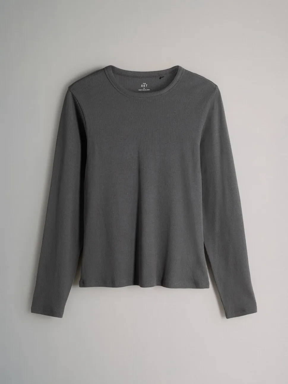 The Set 7 Pack Long Sleeve Ribbed T-Shirts Black/White/Grey Marl/Charcoal/Brown/Taupe Brown