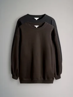 The Set 2 Pack Longline Crew Neck Sweatshirt Black/Chocolate