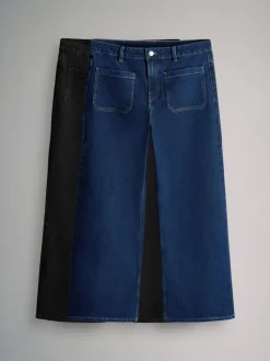 The Set 2 Pack Patch Pocket Wide Leg Jeans Indigo Blue/Black