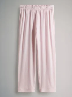 The Set 2 Pack Polyester Viscose Blend Button Through Long Pyjamas with Piping Animal/Pink