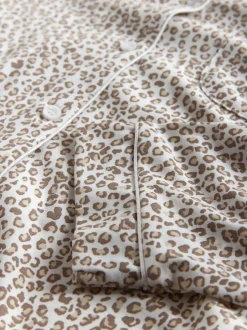 The Set 2 Pack Polyester Viscose Blend Button Through Long Pyjamas with Piping Animal/Pink