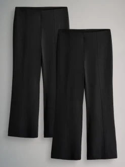 The Set 2 Pack Ponte Wide Leg Trousers Black