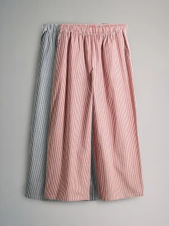 The Set 2 Pack Pull On Cotton Trousers Navy Stripe/Red Stripe