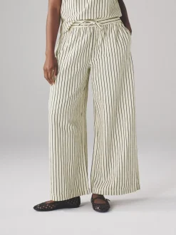 The Set 2 Pack Pull On Wide Leg Lightweight Jeans Mid Blue/Ecru Stripe