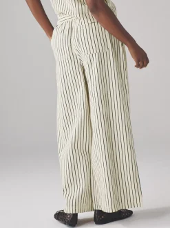 The Set 2 Pack Pull On Wide Leg Lightweight Jeans Mid Blue/Ecru Stripe