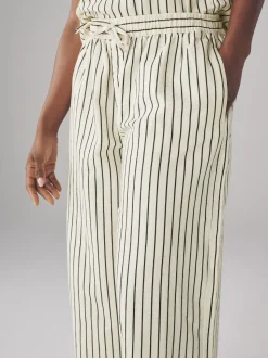 The Set 2 Pack Pull On Wide Leg Lightweight Jeans Mid Blue/Ecru Stripe