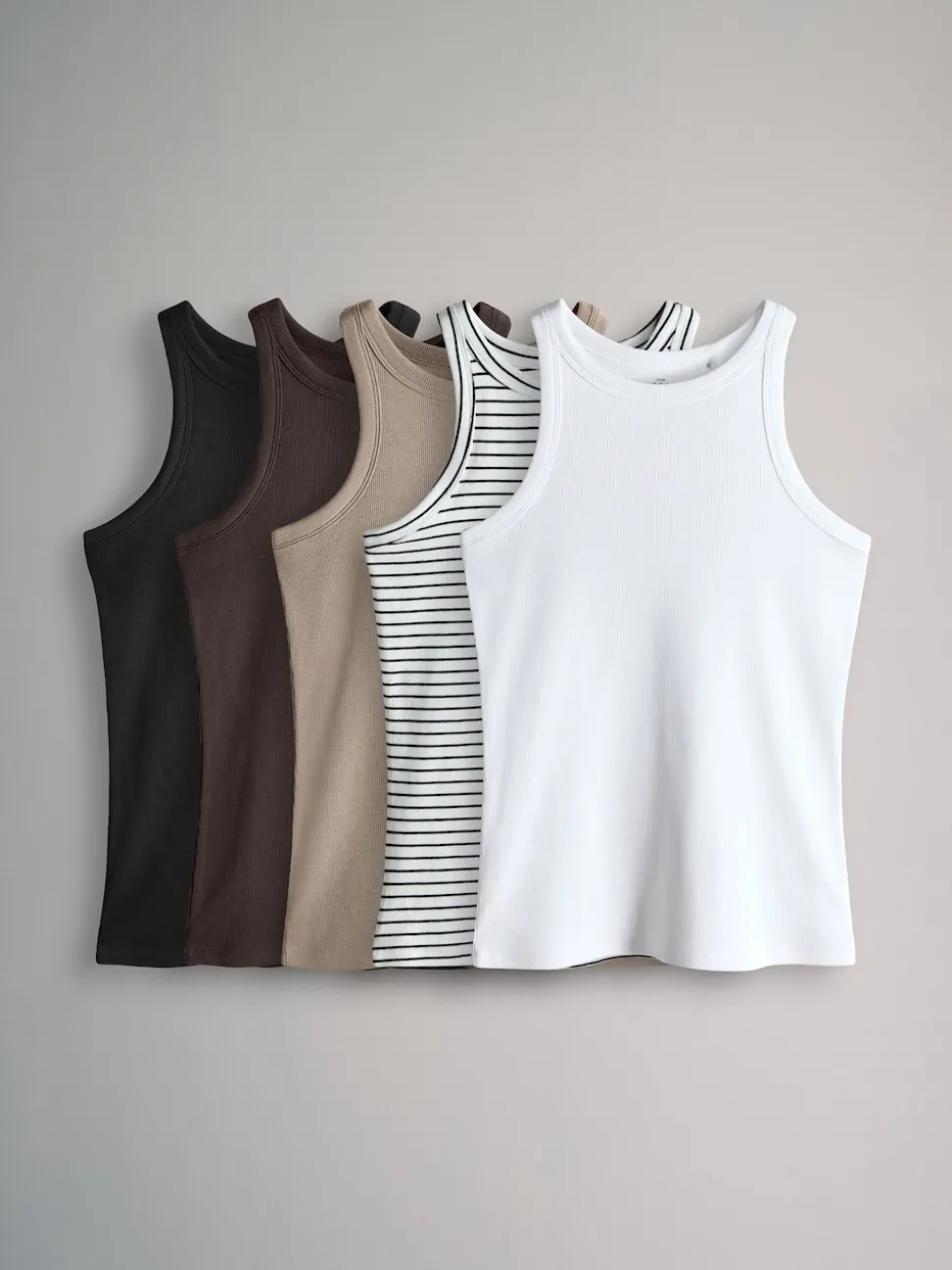 The Set 5 Pack Racer Ribbed Vests Black/Chocolate Brown/Taupe Brown/Stipe/White