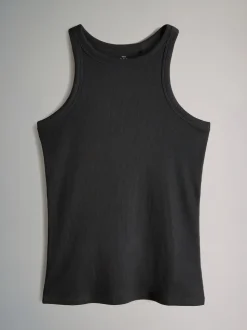 The Set 5 Pack Racer Ribbed Vests Black/Chocolate Brown/Taupe Brown/Stipe/White