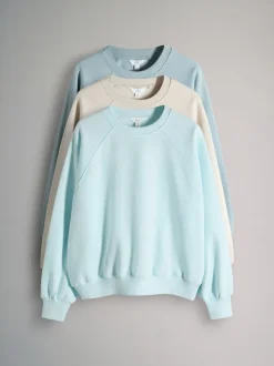 The Set 3 Pack Raglan Sweat Tops Blue/Light Blue/Cream