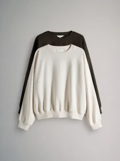 The Set 2 Pack Relaxed Crew Sweatshirt Chocolate Brown/Cream