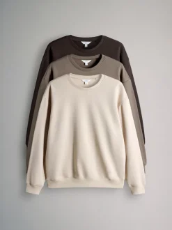 The Set 3 Pack Relaxed Crew Neck Sweatshirts Chocolate Brown/Taupe Brown/Cream
