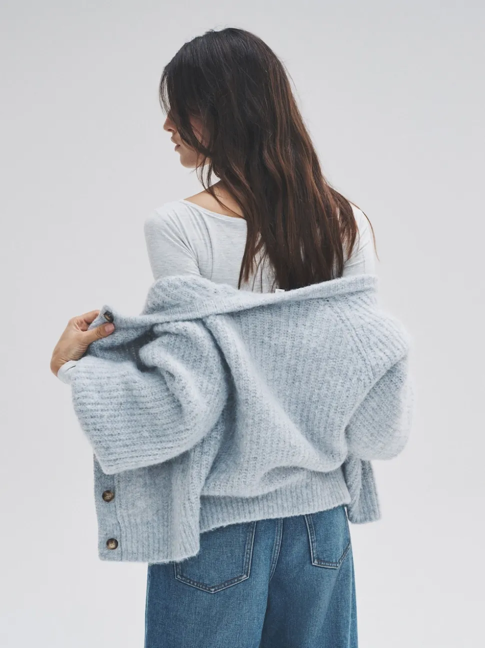 The Set 2 Pack Ribbed Chunky Knitted Cardigans Grey Marl/Light Blue