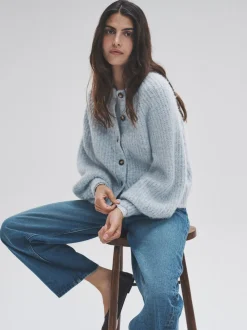 The Set 2 Pack Ribbed Chunky Knitted Cardigans Grey Marl/Light Blue