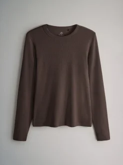 The Set 5 Pack Ribbed Long Sleeve T-Shirts Brown/Pink/White/Stripe