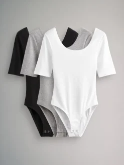The Set 3 Pack Ribbed Long Sleeve Bodysuits Black/Grey/White