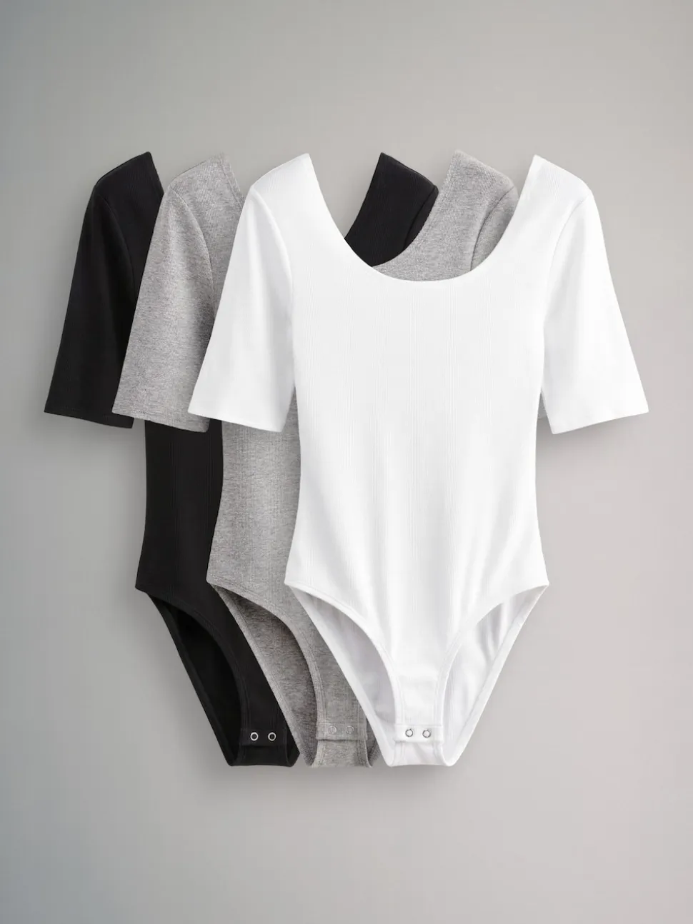The Set 3 Pack Ribbed Long Sleeve Bodysuits Black/Grey/White