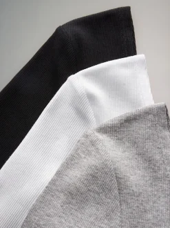 The Set 3 Pack Ribbed Long Sleeve Bodysuits Black/Grey/White