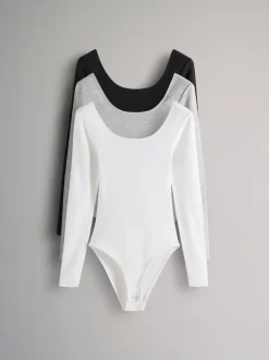 The Set 3 Pack Ribbed Long Sleeve Bodysuits Grey/Black/White