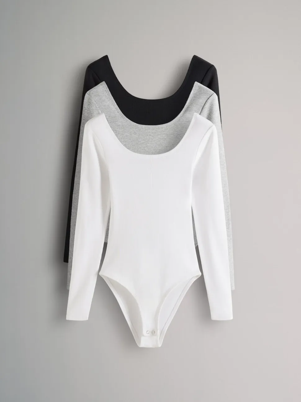 The Set 3 Pack Ribbed Long Sleeve Bodysuits Grey/Black/White