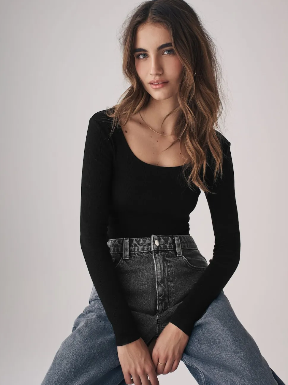 The Set 3 Pack Ribbed Long Sleeve Bodysuits Grey/Black/White