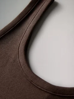 The Set 5 Pack Ribbed Scoop Neck Vests White/Black/Brown/Taupe Brown/Neutral