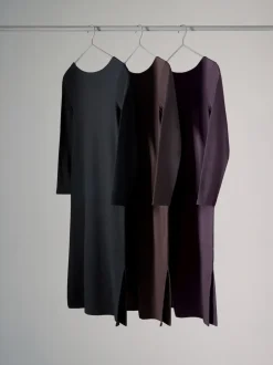 The Set 3 Pack Scoop Back Ribbed Bodycon Dress Black/Plum Purple/Chocolate Brown