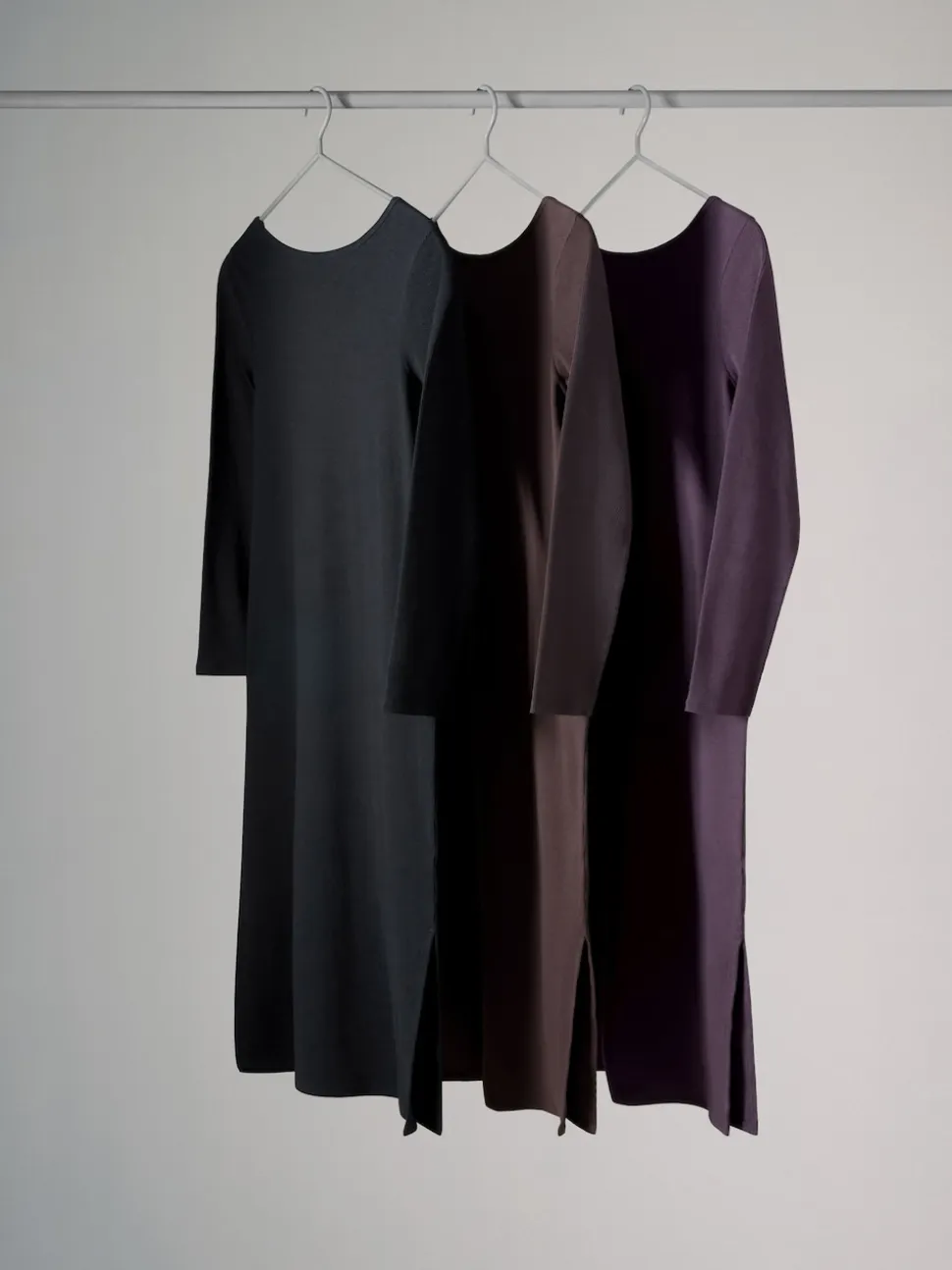 The Set 3 Pack Scoop Back Ribbed Bodycon Dress Black/Plum Purple/Chocolate Brown